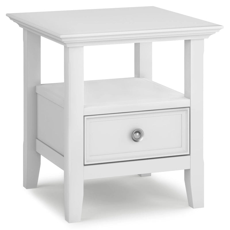 Table d'appoint carrée en bois massif avec tiroir et étagère – 10 couleurs, 48 cm L x 51 cm H