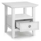 Table d'appoint carrée en bois massif avec tiroir et étagère – 10 couleurs, 48 cm L x 51 cm H