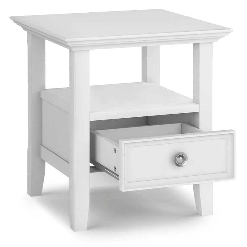 Table d'appoint carrée en bois massif avec tiroir et étagère – 10 couleurs, 48 cm L x 51 cm H