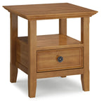 Table d'appoint carrée en bois massif avec tiroir et étagère – 10 couleurs, 48 cm L x 51 cm H