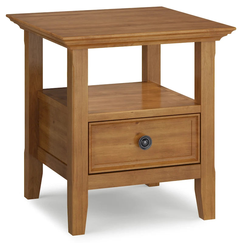 Table d'appoint carrée en bois massif avec tiroir et étagère – 10 couleurs, 48 cm L x 51 cm H