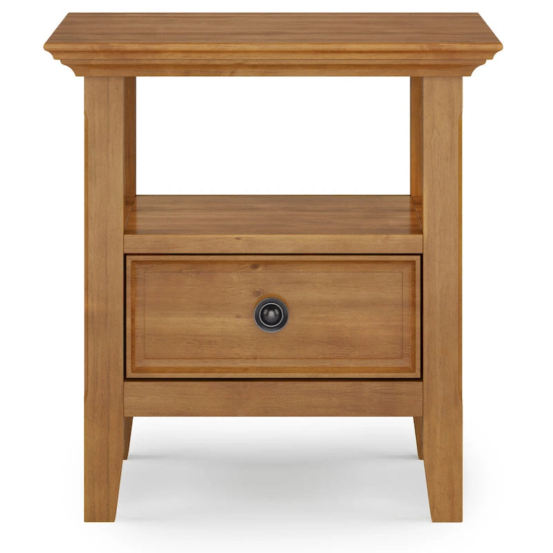 Table d'appoint carrée en bois massif avec tiroir et étagère – 10 couleurs, 48 cm L x 51 cm H