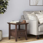 Table d'appoint carrée en bois massif avec tiroir et étagère – 10 couleurs, 48 cm L x 51 cm H