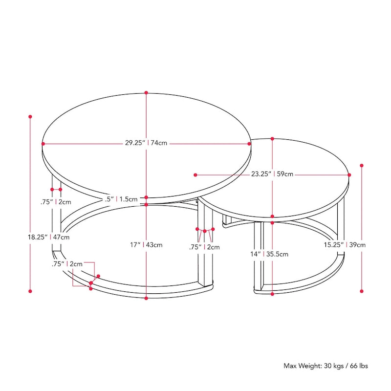 Tables basses gigognes brun clair et blanches, style moderne, ensemble de 2