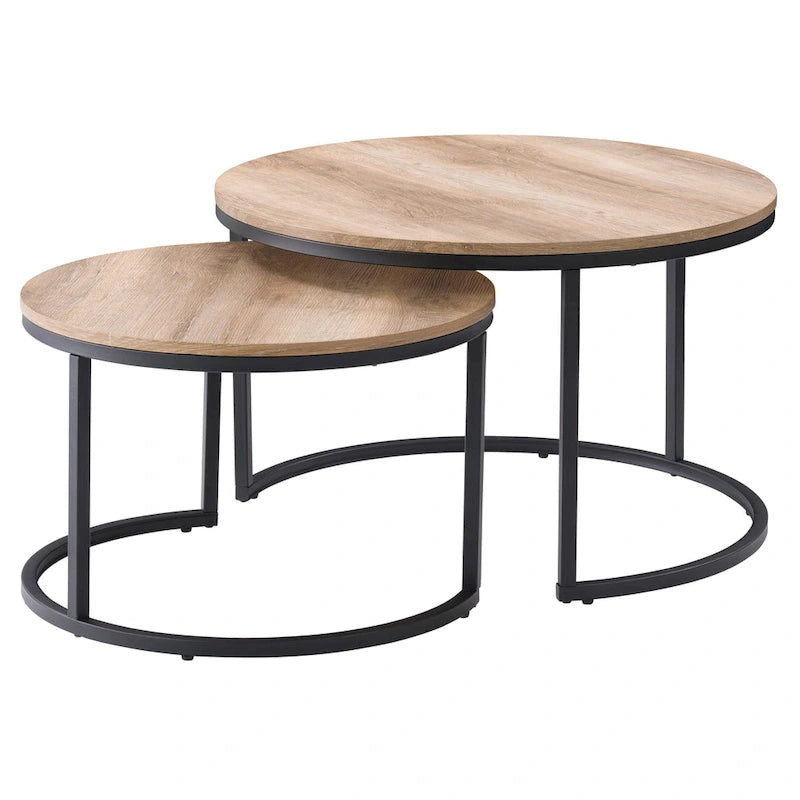 Tables basses gigognes brun clair et blanches, style moderne, ensemble de 2