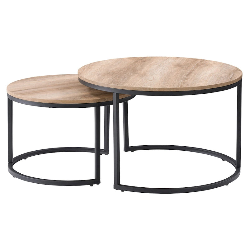 Tables basses gigognes brun clair et blanches, style moderne, ensemble de 2