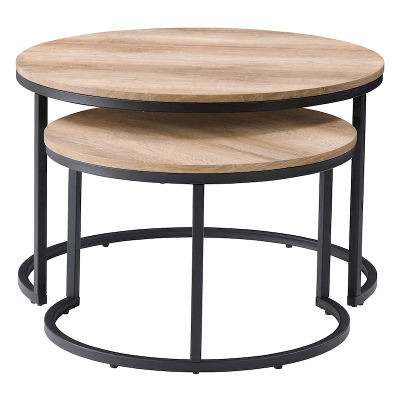 Tables basses gigognes brun clair et blanches, style moderne, ensemble de 2