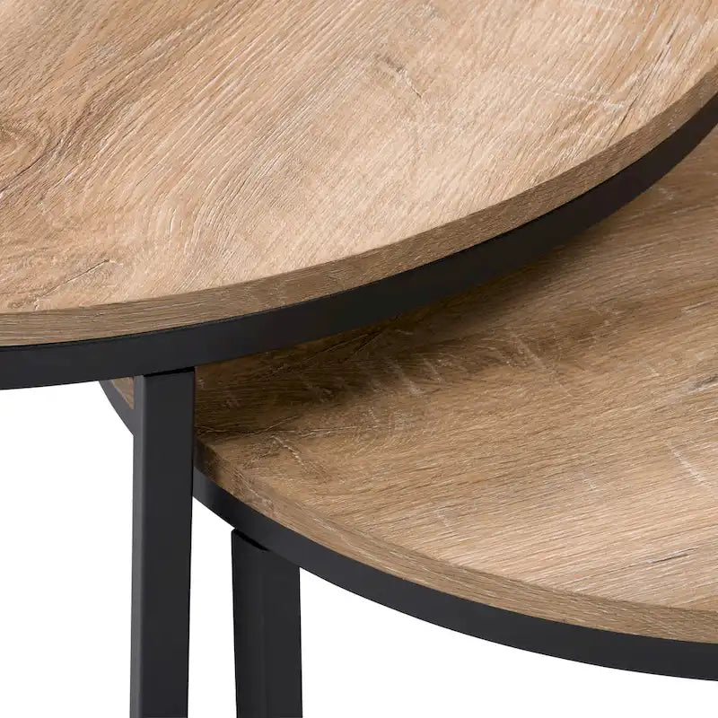 Tables basses gigognes brun clair et blanches, style moderne, ensemble de 2