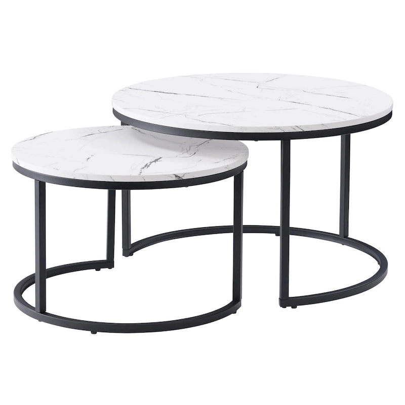 Tables basses gigognes brun clair et blanches, style moderne, ensemble de 2