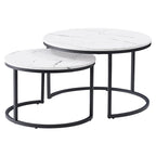 Tables basses gigognes brun clair et blanches, style moderne, ensemble de 2