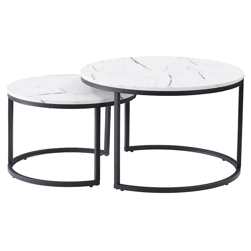 Tables basses gigognes brun clair et blanches, style moderne, ensemble de 2