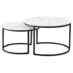 Tables basses gigognes brun clair et blanches, style moderne, ensemble de 2