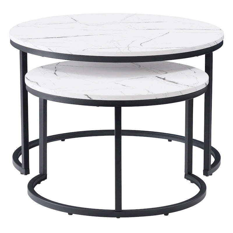Tables basses gigognes brun clair et blanches, style moderne, ensemble de 2