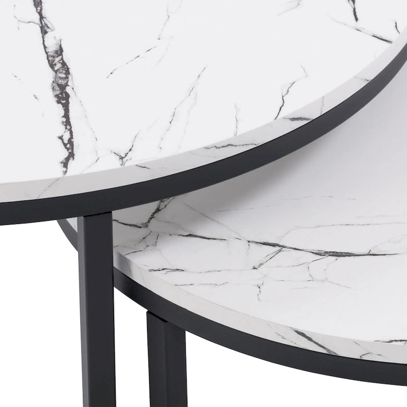 Tables basses gigognes brun clair et blanches, style moderne, ensemble de 2