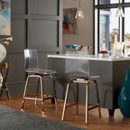 Ensemble de salle à manger rond 5 places à hauteur de comptoir avec plateau en verre Champagne doré / Chrome