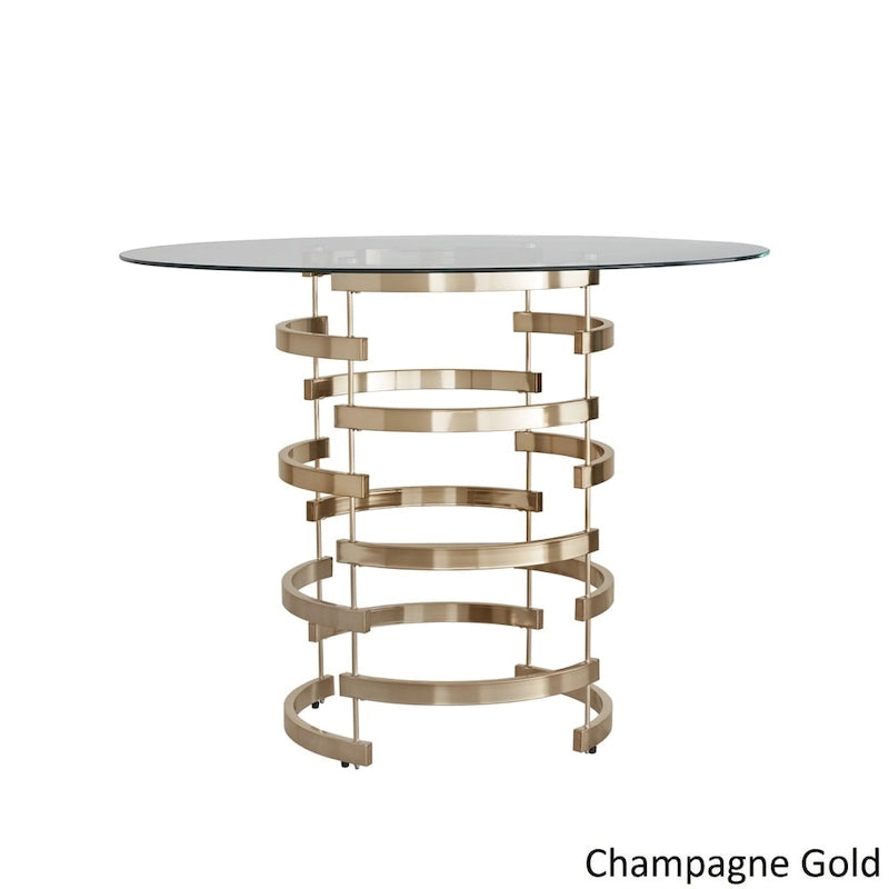 Ensemble de salle à manger rond 5 places à hauteur de comptoir avec plateau en verre Champagne doré / Chrome