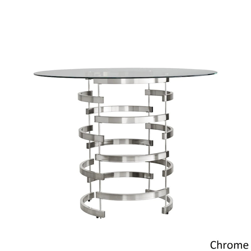 Ensemble de salle à manger rond 5 places à hauteur de comptoir avec plateau en verre Champagne doré / Chrome