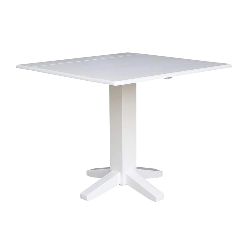 Table de salle à manger carrée à abattants, couleurs blanc/cannelle/noir, style piédestal, 4 places
