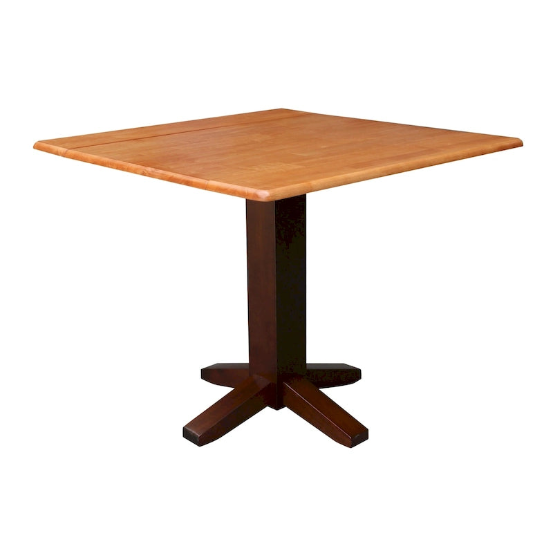 Table de salle à manger carrée à abattants, couleurs blanc/cannelle/noir, style piédestal, 4 places