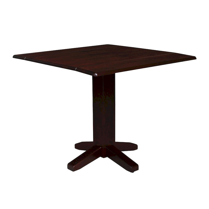 Table de salle à manger carrée à abattants, couleurs blanc/cannelle/noir, style piédestal, 4 places