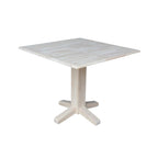 Table de salle à manger carrée à abattants, couleurs blanc/cannelle/noir, style piédestal, 4 places