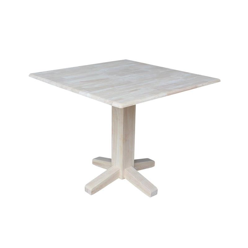Table de salle à manger carrée à abattants, couleurs blanc/cannelle/noir, style piédestal, 4 places