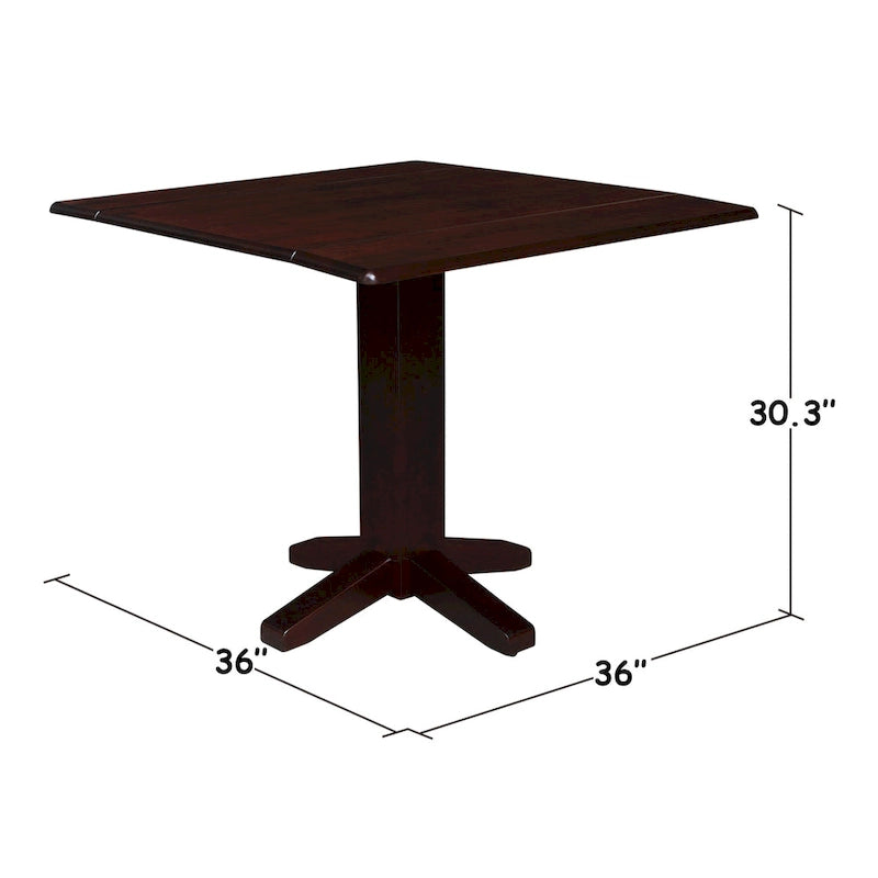 Table de salle à manger carrée à abattants, couleurs blanc/cannelle/noir, style piédestal, 4 places
