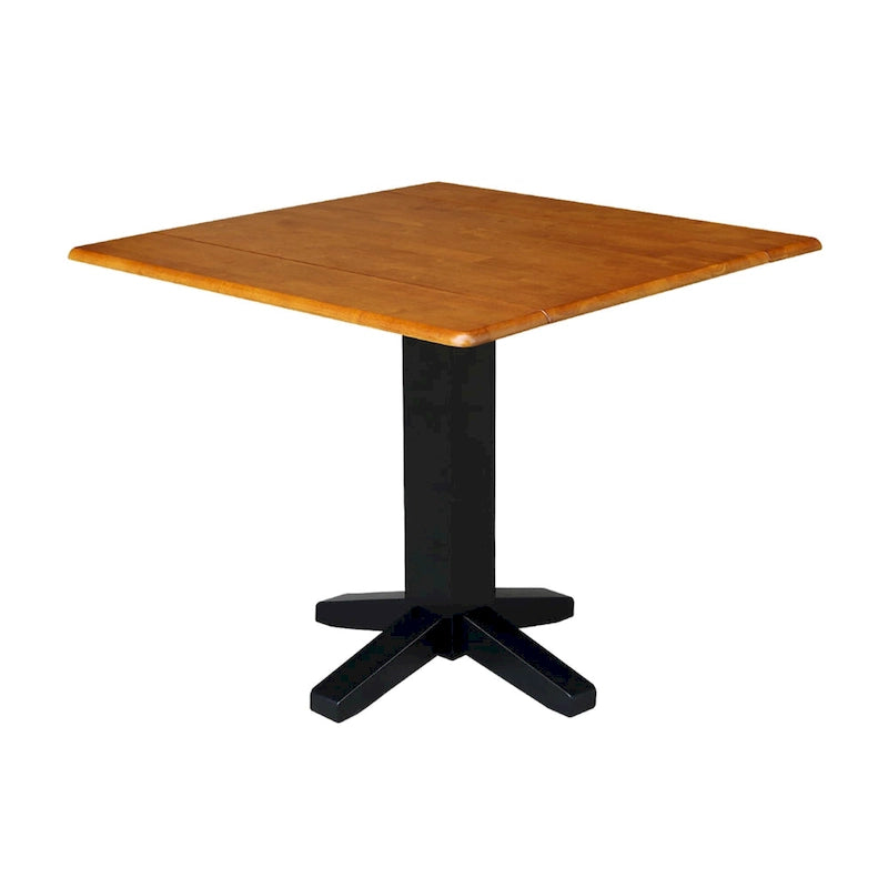 Table de salle à manger carrée à abattants, couleurs blanc/cannelle/noir, style piédestal, 4 places