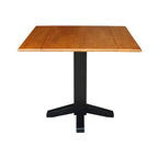 Table de salle à manger carrée à abattants, couleurs blanc/cannelle/noir, style piédestal, 4 places