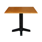 Table de salle à manger carrée à abattants, couleurs blanc/cannelle/noir, style piédestal, 4 places