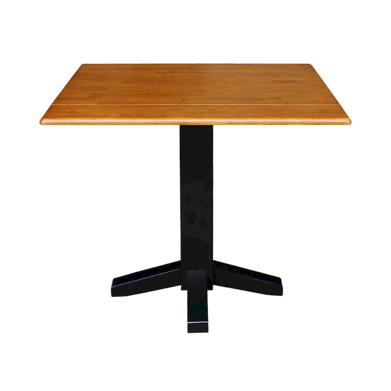 Table de salle à manger carrée à abattants, couleurs blanc/cannelle/noir, style piédestal, 4 places