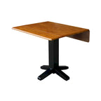 Table de salle à manger carrée à abattants, couleurs blanc/cannelle/noir, style piédestal, 4 places
