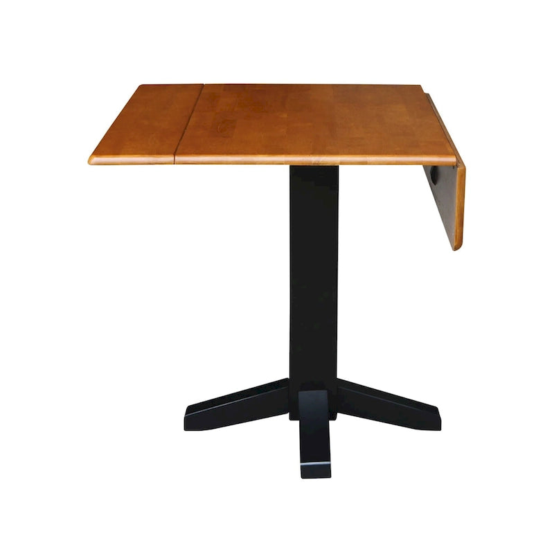 Table de salle à manger carrée à abattants, couleurs blanc/cannelle/noir, style piédestal, 4 places