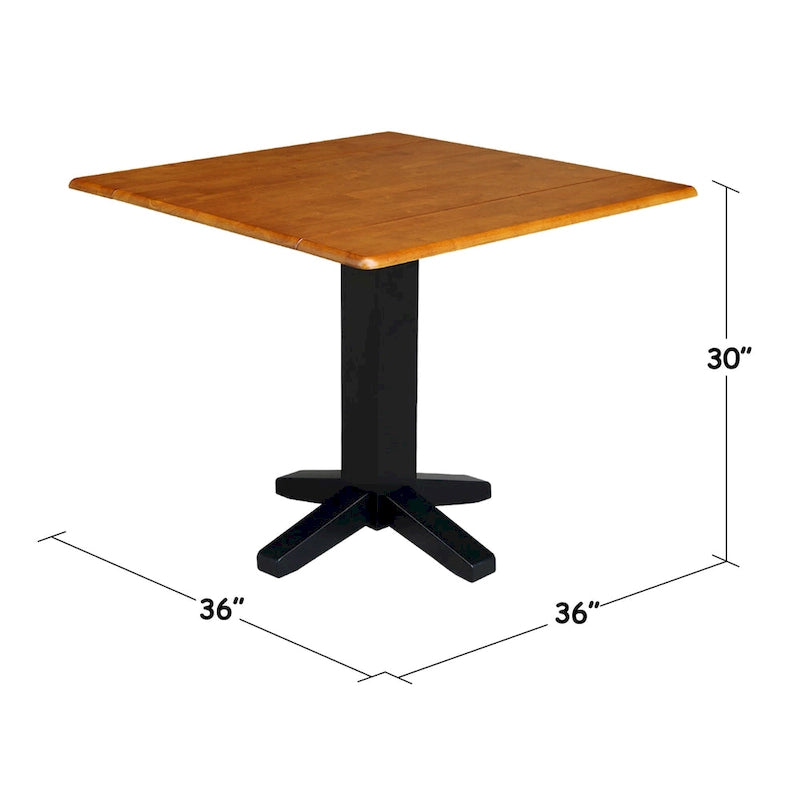 Table de salle à manger carrée à abattants, couleurs blanc/cannelle/noir, style piédestal, 4 places
