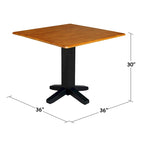 Table de salle à manger carrée à abattants, couleurs blanc/cannelle/noir, style piédestal, 4 places