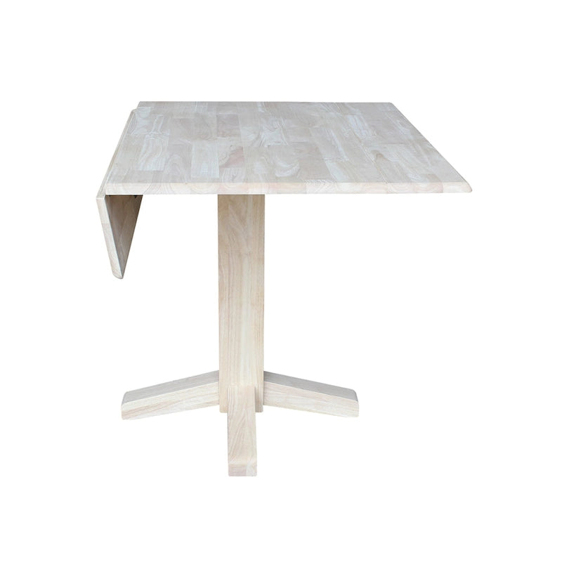 Table de salle à manger carrée à abattants, couleurs blanc/cannelle/noir, style piédestal, 4 places
