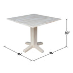 Table de salle à manger carrée à abattants, couleurs blanc/cannelle/noir, style piédestal, 4 places