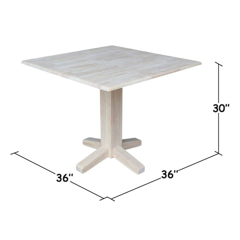 Table de salle à manger carrée à abattants, couleurs blanc/cannelle/noir, style piédestal, 4 places