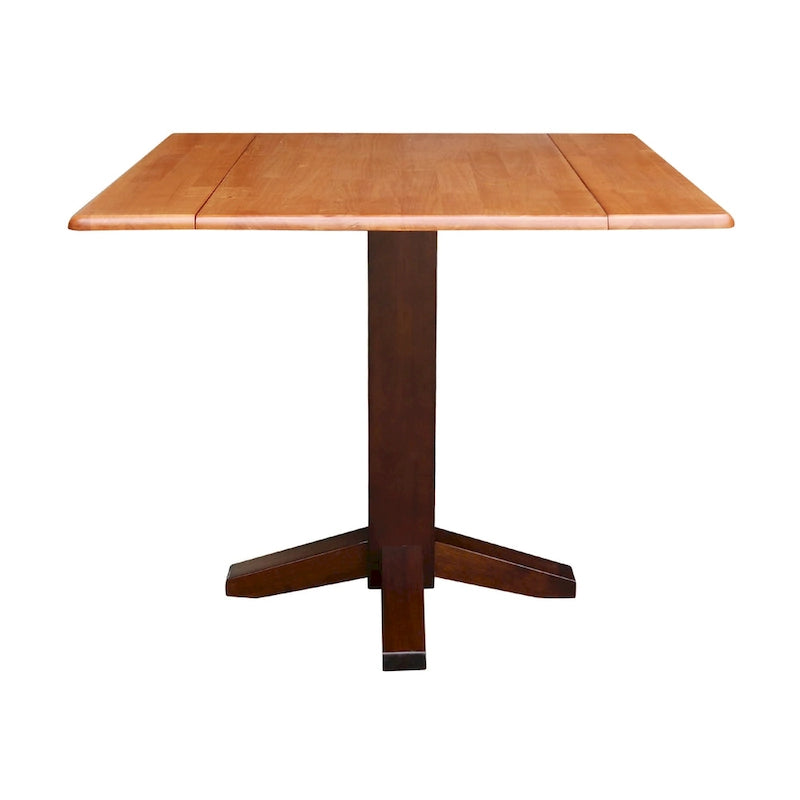 Table de salle à manger carrée à abattants, couleurs blanc/cannelle/noir, style piédestal, 4 places
