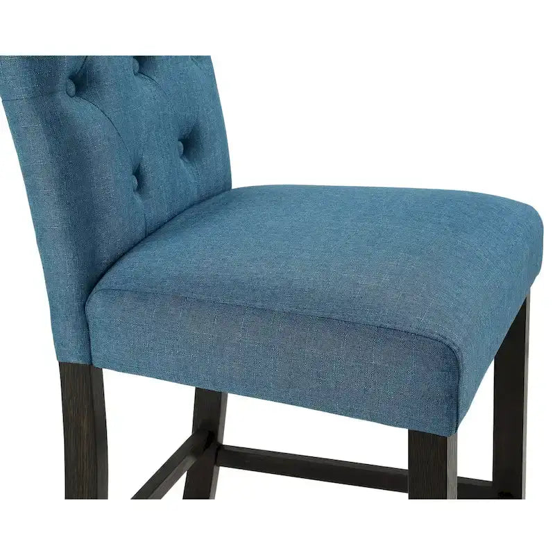 Tabouret de bar rembourré capitonné avec pieds en bois, lot de 2 (fauve / bleu / gris)