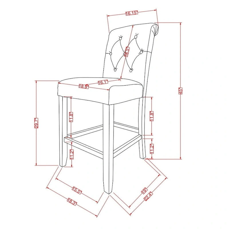 Tabouret de bar rembourré capitonné avec pieds en bois, lot de 2 (fauve / bleu / gris)