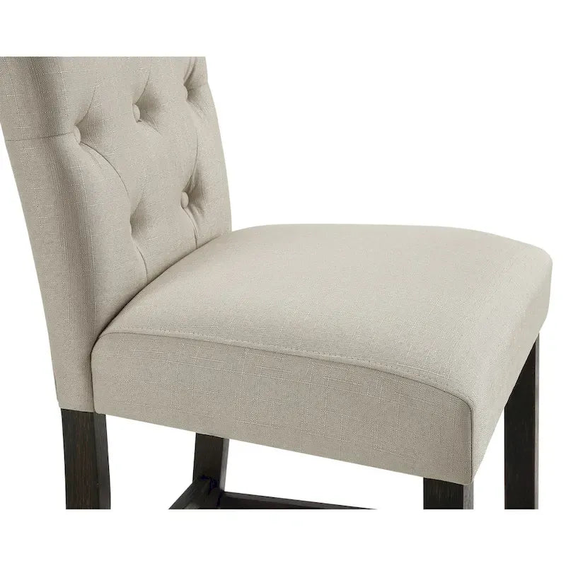 Tabouret de bar rembourré capitonné avec pieds en bois, lot de 2 (fauve / bleu / gris)