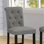 Tabouret de bar rembourré capitonné avec pieds en bois, lot de 2 (fauve / bleu / gris)