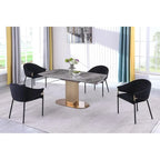 Table à manger extensible en pierre frittée, coloris Or et Gris, 6 à 8 places