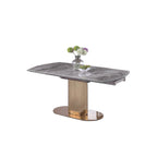 Table à manger extensible en pierre frittée, coloris Or et Gris, 6 à 8 places