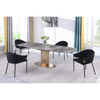 Table à manger extensible en pierre frittée, coloris Or et Gris, 6 à 8 places