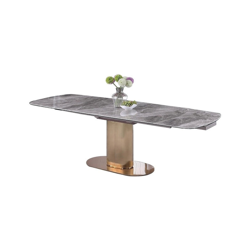 Table à manger extensible en pierre frittée, coloris Or et Gris, 6 à 8 places