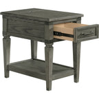 Table d'appoint de chevet en étain brossé avec tiroir et étagère