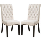 Chaise de salle à manger beige à dossier roulé et touffeté, lot de 2