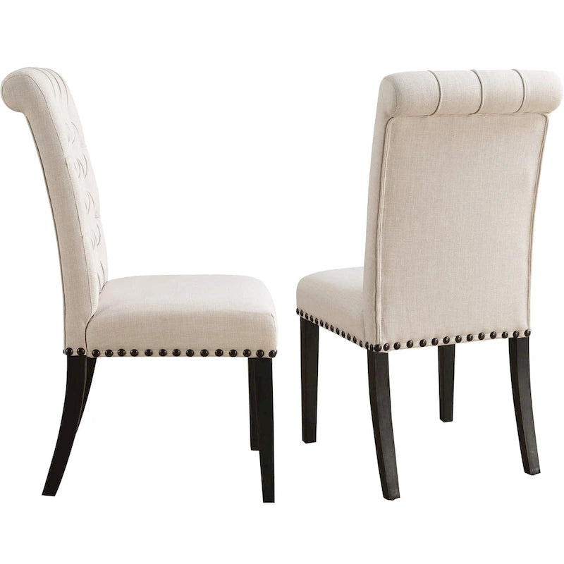 Chaise de salle à manger beige à dossier roulé et touffeté, lot de 2
